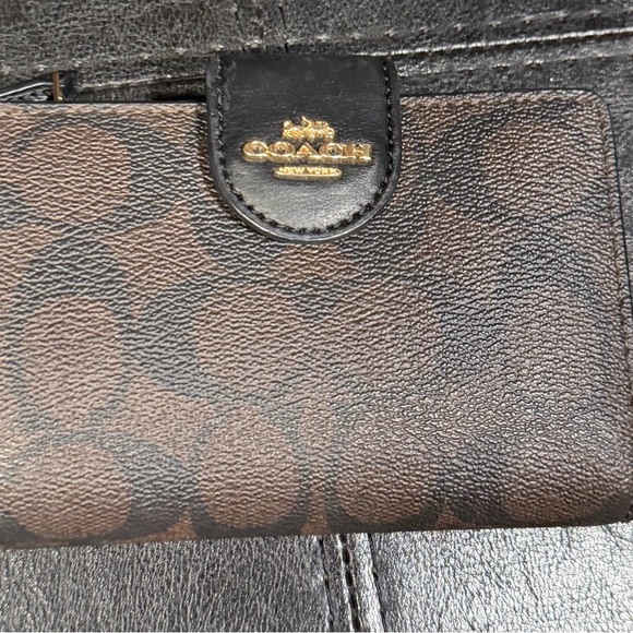 Coach Signature Brown Black Small Wallet - Picture 1 of 6